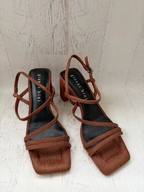 Gianni Bini Calf Hair Block Heel Sandals in Brown Butterscotch Size 9.5M NW